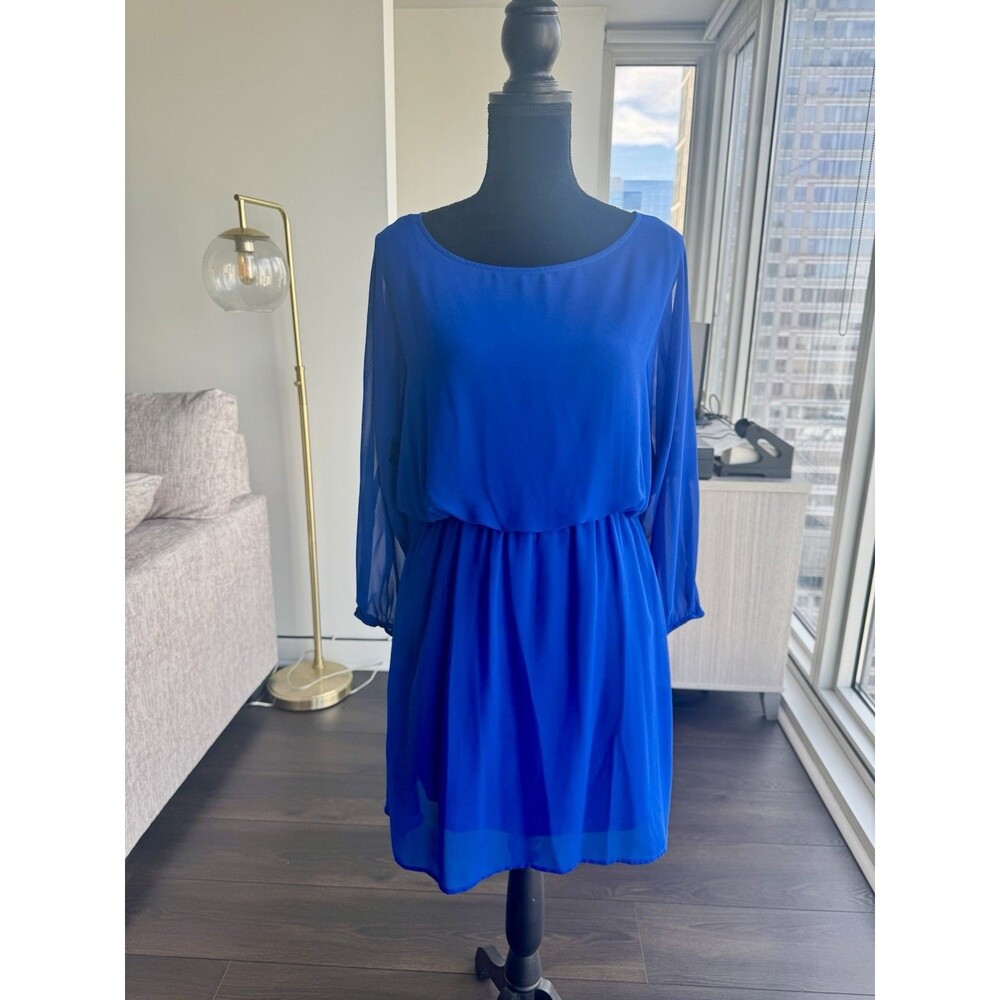 Express Women's Bright Blue Cinched Waist Mini Dress Long Sleeve Size M NEW